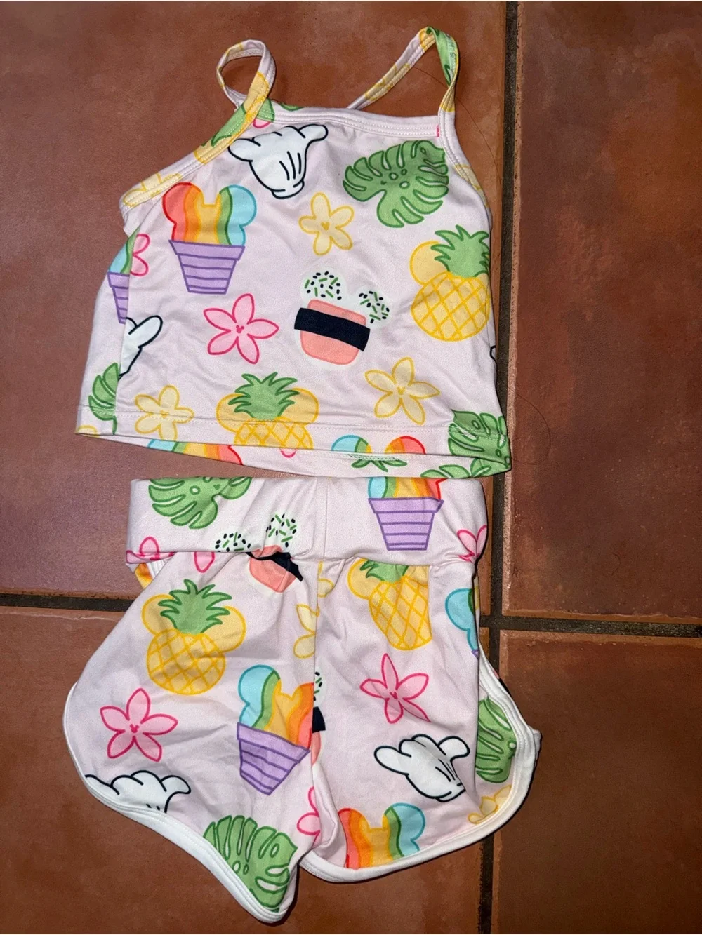 Kids Pink Tropical Print Tank Top & Shorts Set